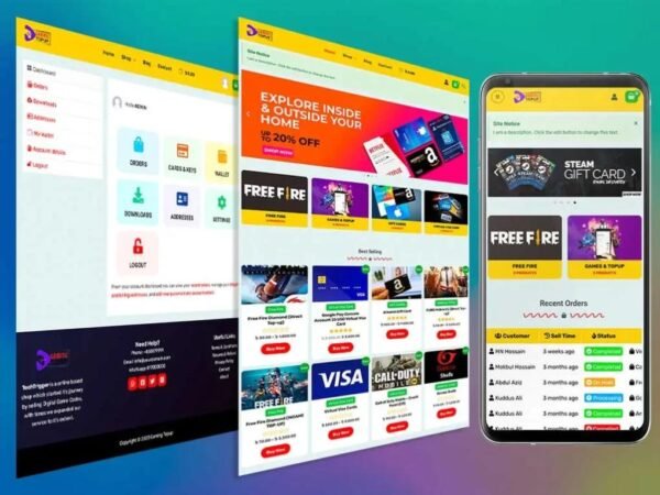 Games TopUp, Visa, Gift Card, Digital Product Selling Website Code